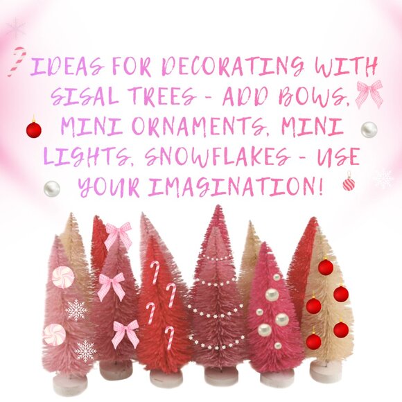 Cody Foster Pink Bottle Brush Sisal Trees 4.5" Retro Set of 12 - Picture 2 of 5